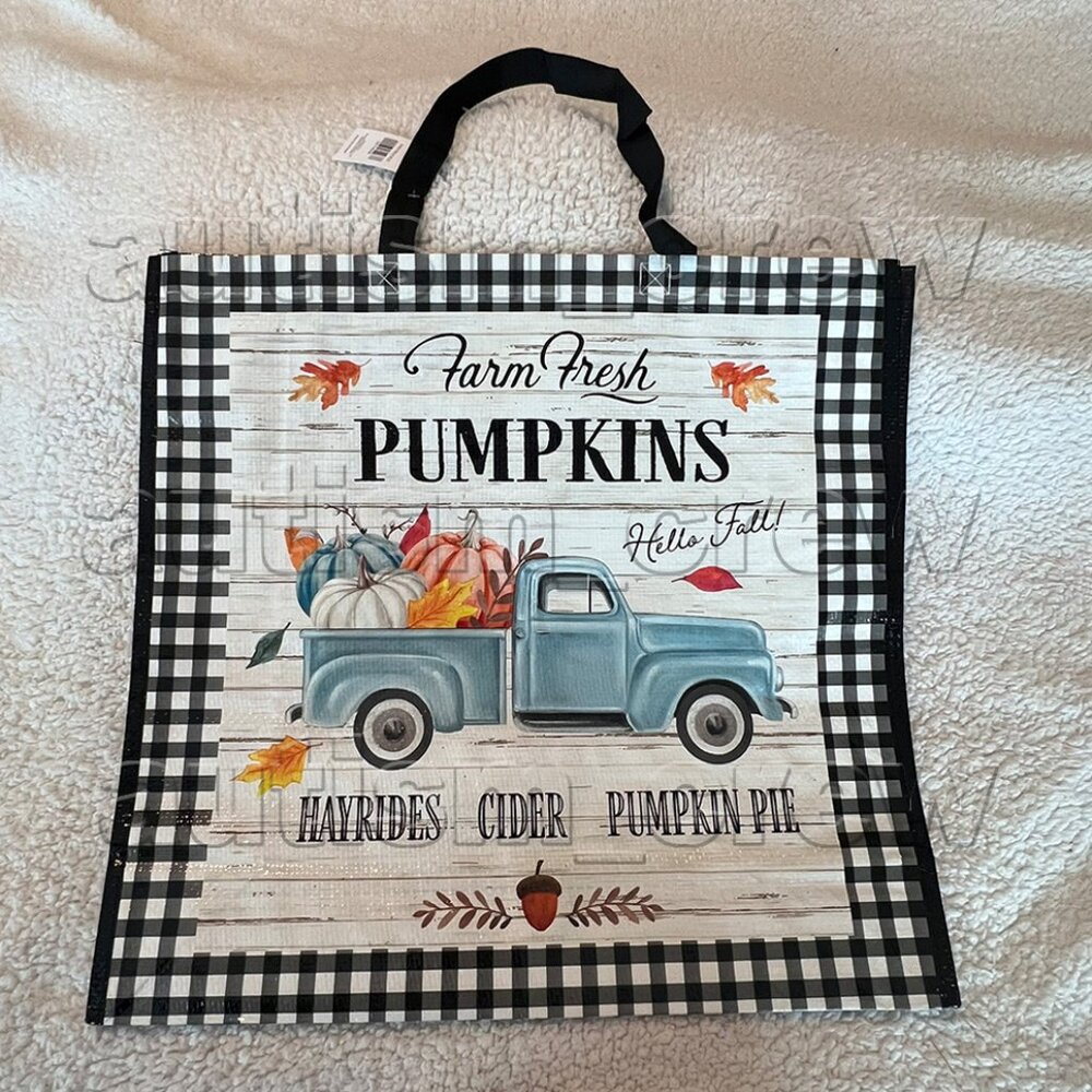 3/$12 💥🆕 Farm Fresh Pumpkins Checkered Reusable Tote Bag | 19x19x6" | 6699